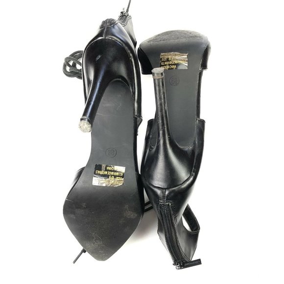 Breckelles Black Pointed Toe Lace Up Zipper Back Womens Size 8.5 Stiletto Heels - Picture 3 of 11